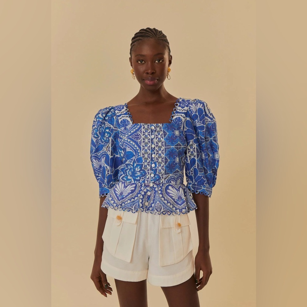 NWT Farm Rio Tile Dream Short-Sleeve Blouse